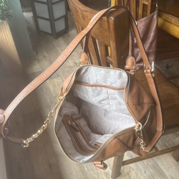 Michael Kors Handbag Women's Brown Grain Leather Zipper Pockets Double Handle - Picture 5 of 14